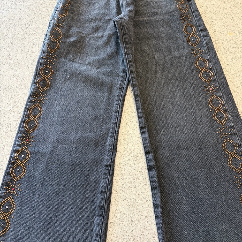 Elegant Embellished Wide Leg Jeans